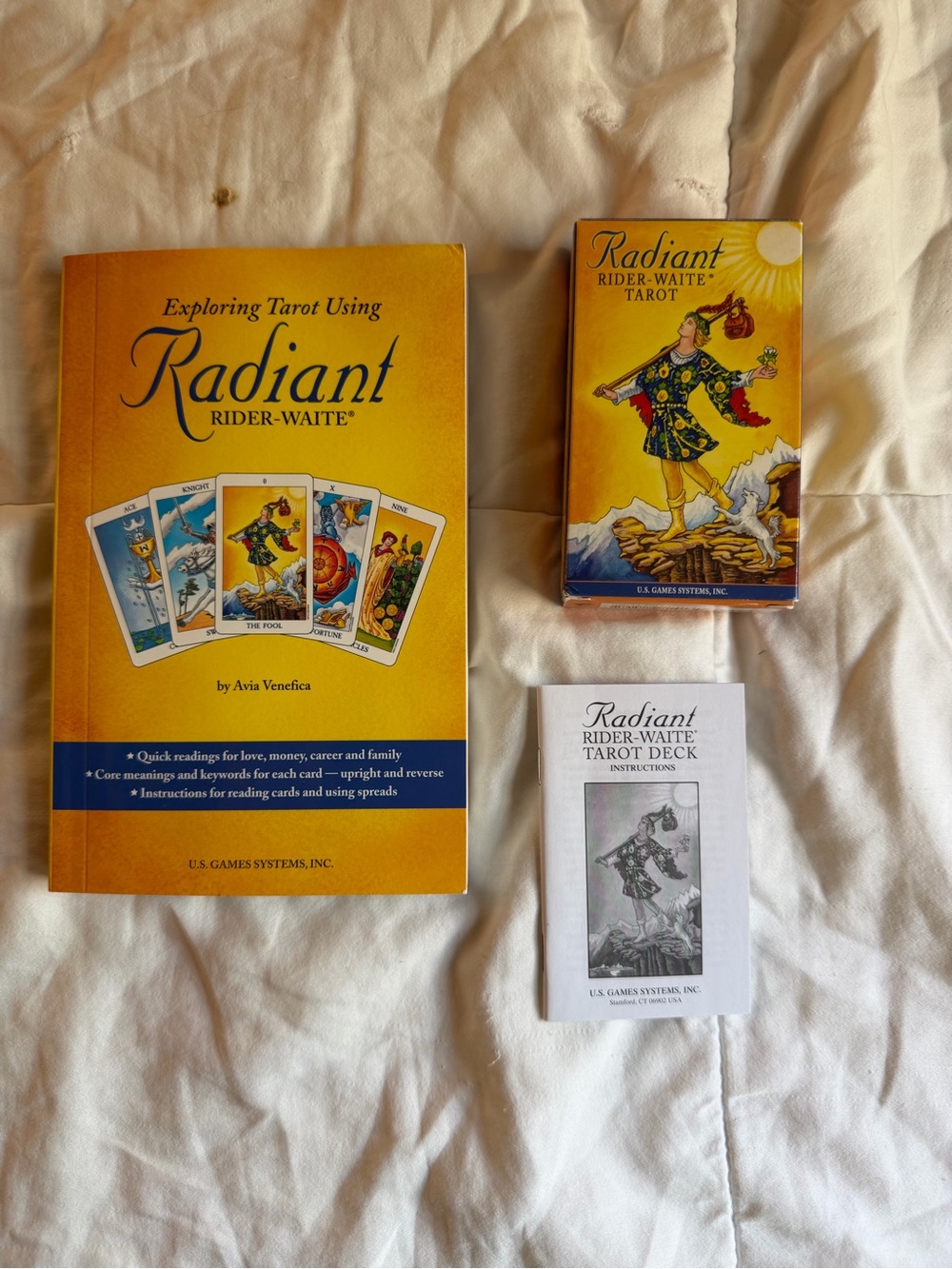 Exploring tarot using radiant rider-waite tarot card deck and instruction book
